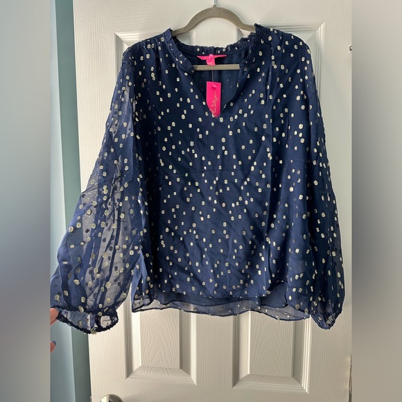GIANA LONG SLEEVE SILK TOP, COCONUT LEAFY BABE METALLIC SILK CLIP